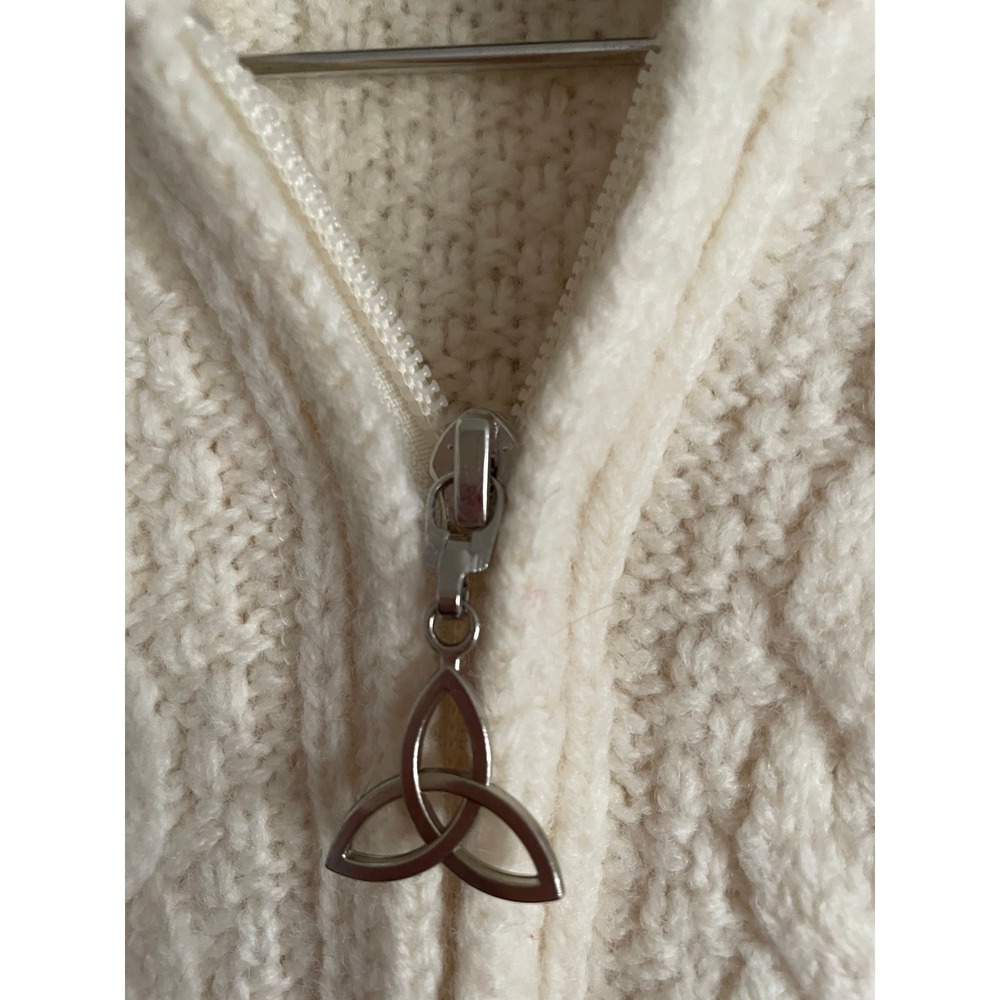 Aran Crafts Chunky Fisherman Cable Knit Merino Wool Zip Up Cardigan Sweater M - Picture 3 of 6